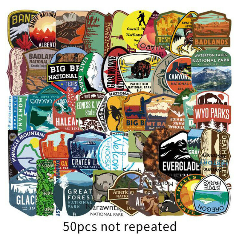 50Pcs National Park Zoo Stickers Laptop Skateboard Luggage Guitar Stickers T cE