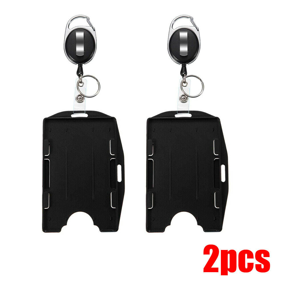 2 Pack Card ID Holder with Retractable Badge Reel Carabiner & Belt Clips Black