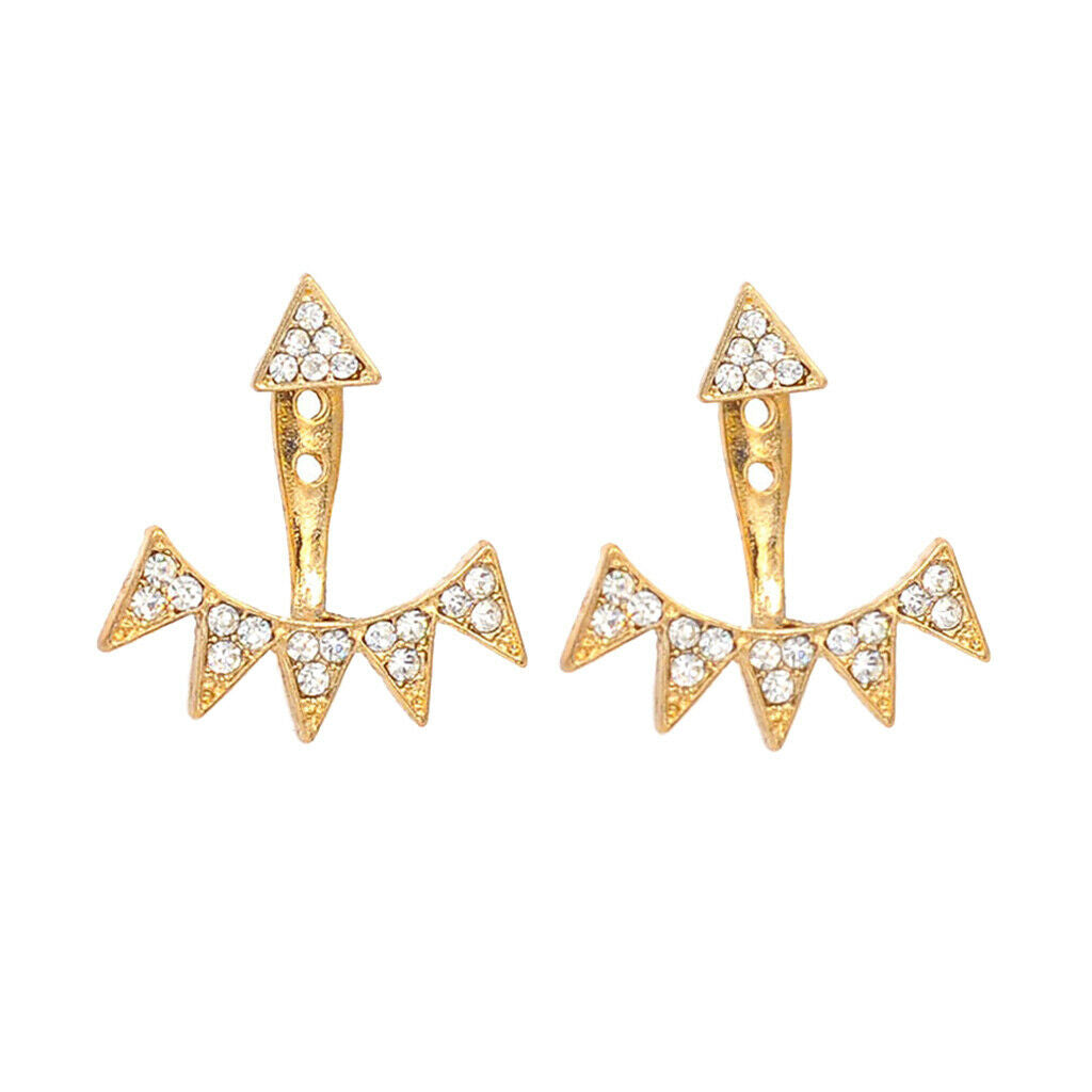 Elegant Stud Earrings Women Crystal Rhinestone Triangle Ear Drops Golden