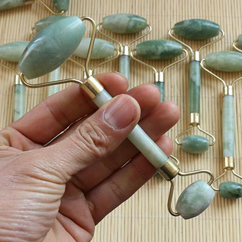 100% Natural Rose Quartz Facial Jade Stone Roller Massage Tool Face Massager US!