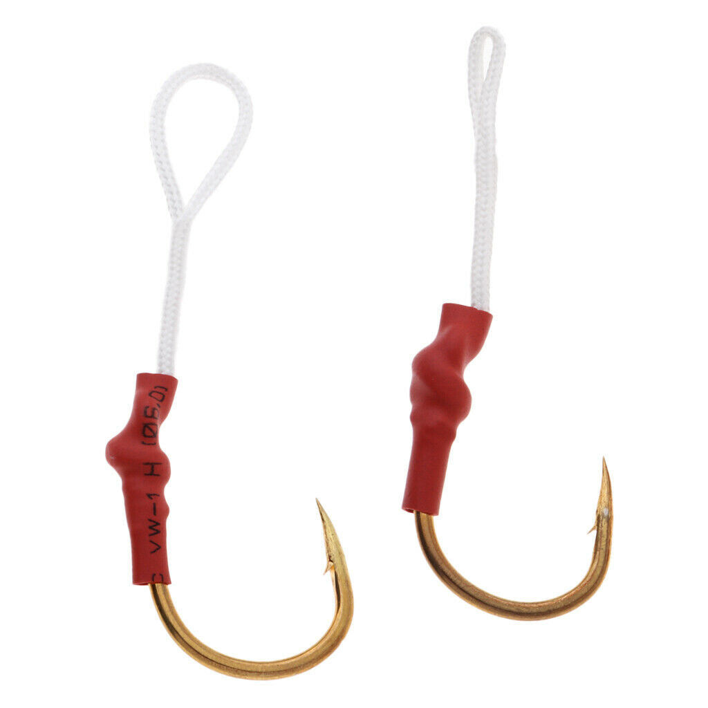 2 Pieces Jigging Assist Hooks Assist Fishing Hooks with White PE Line 070