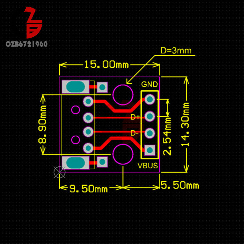 5Pcs USB to DIP Adapter Converter 4 pin for 2.54mm PCB Board DIY Power Supply