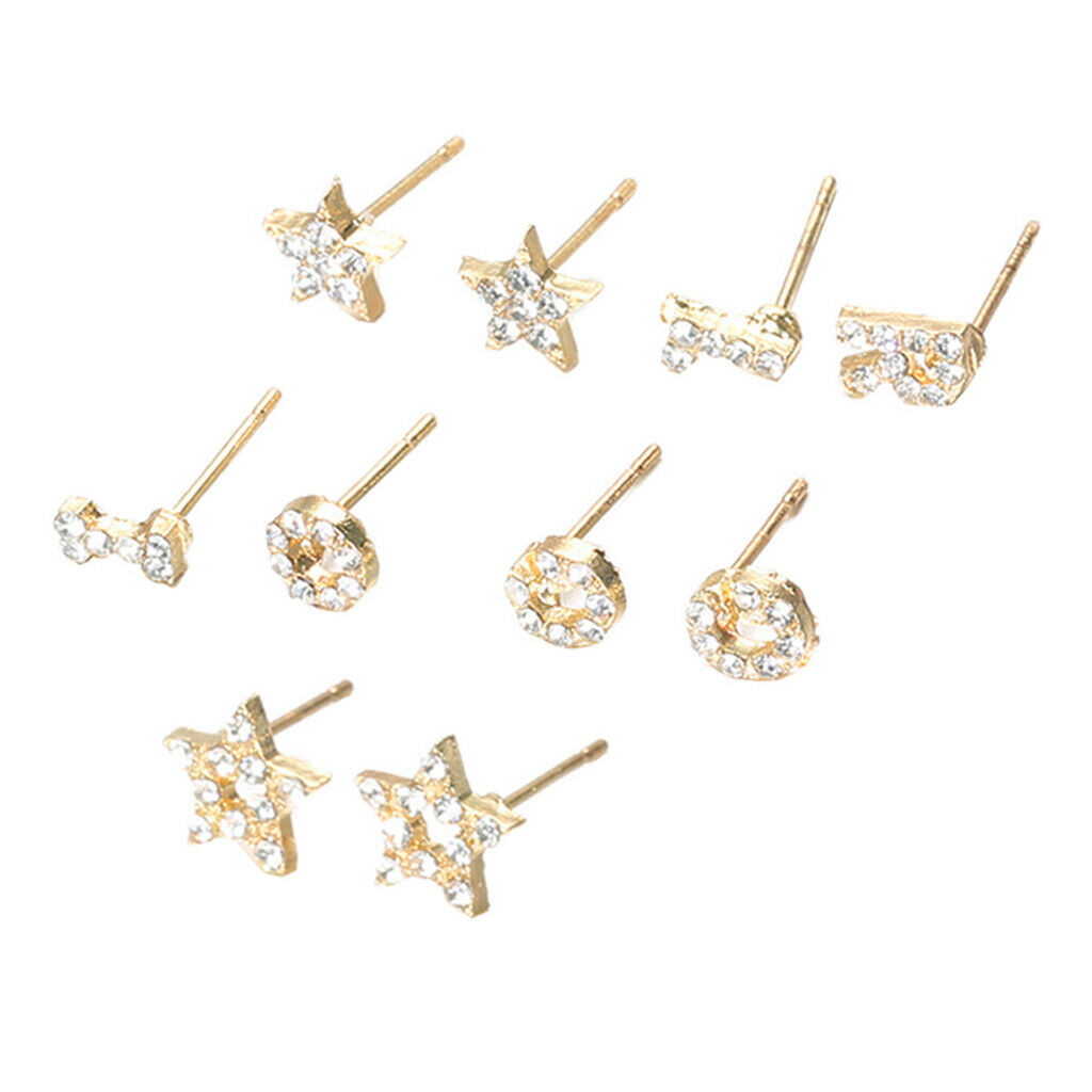 5 Pairs assorted crystal rhinestone stud earrings women fashion jewelry