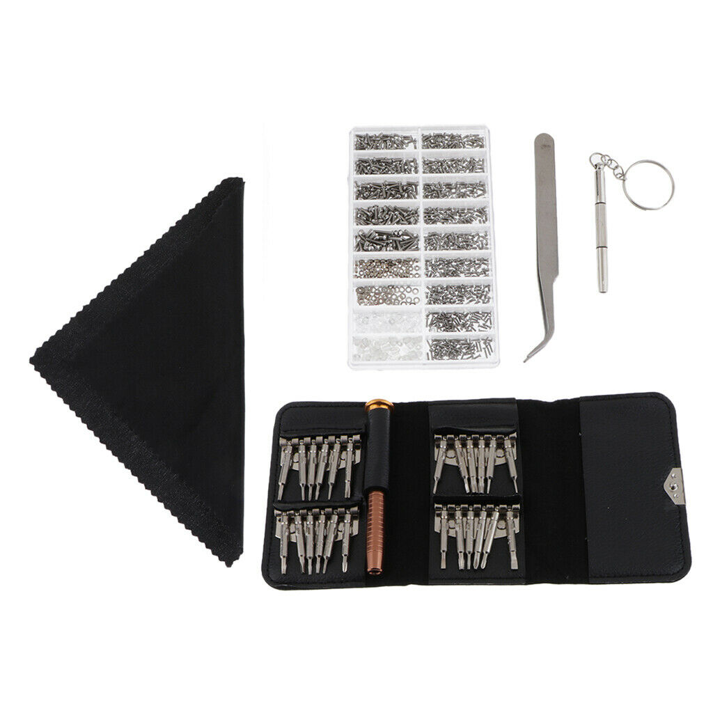 1000 Pieces Eyeglass Screws Repairing Tools Kit with Tweezer Cleaning Cloth