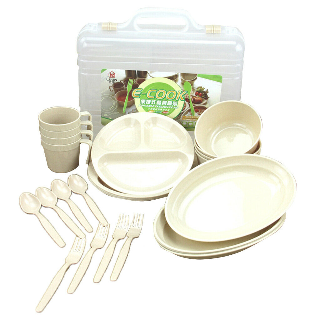 24 Packs Picnic Camping Outdoor Plastic Reusable Tableware Dishes Set