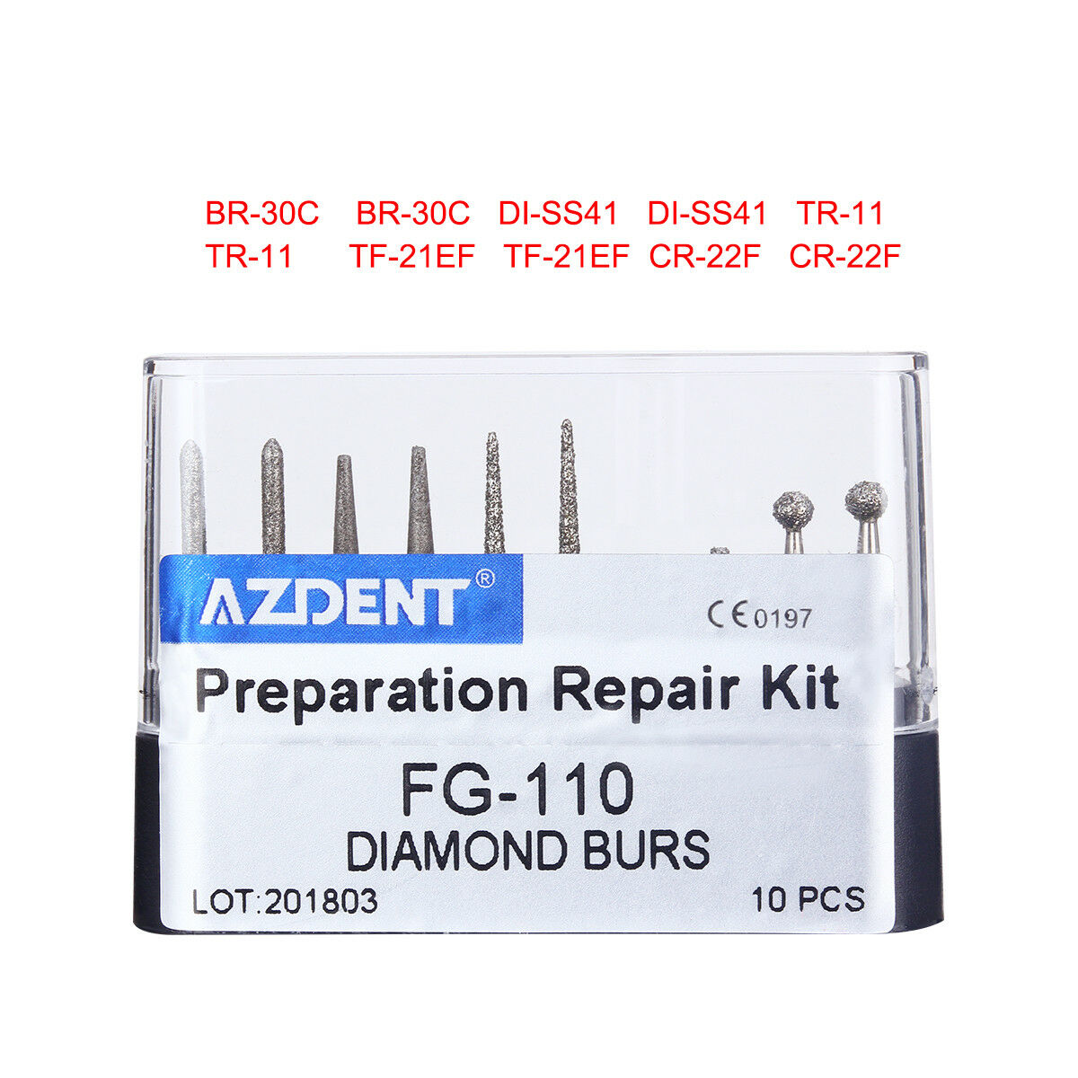 100 X AZDENT Dental Diamond Burs Set FG-110 Preparation Repair Kit for Handpiece