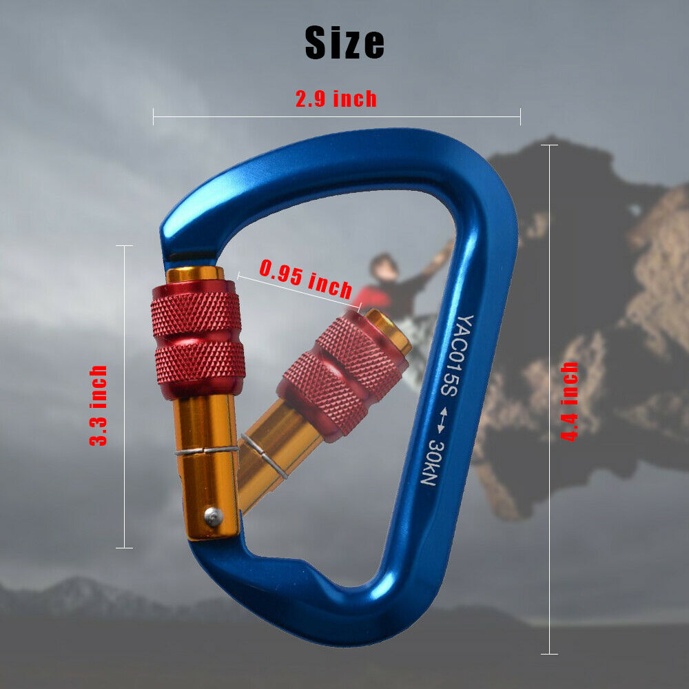 30KN Aluminum Locking Carabiner Clip D-Ring Screw Hook for Outdoor Climbing Rock