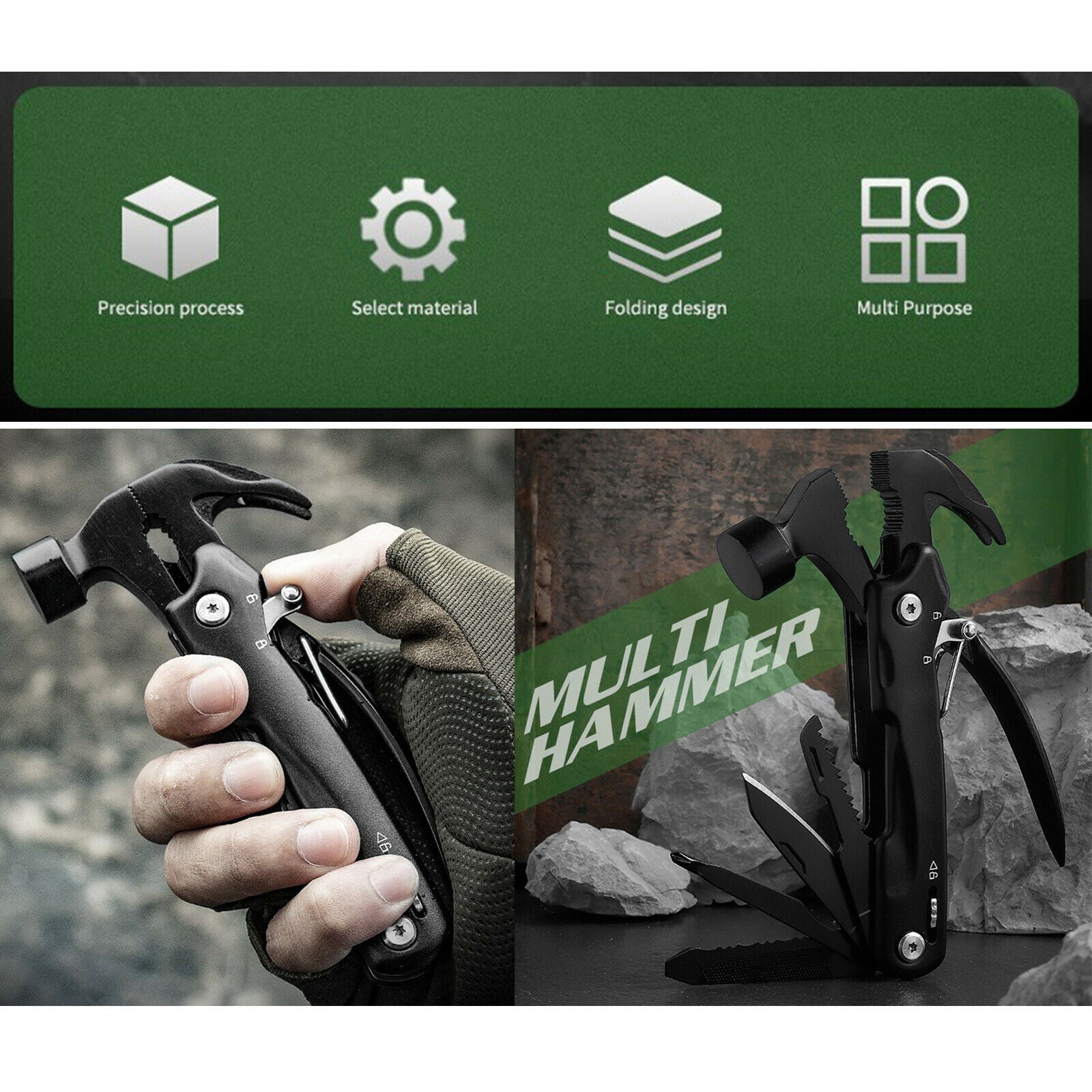 Stainless Steel Multitool Hammer Camping Survival Tools Gadgets Men Gifts
