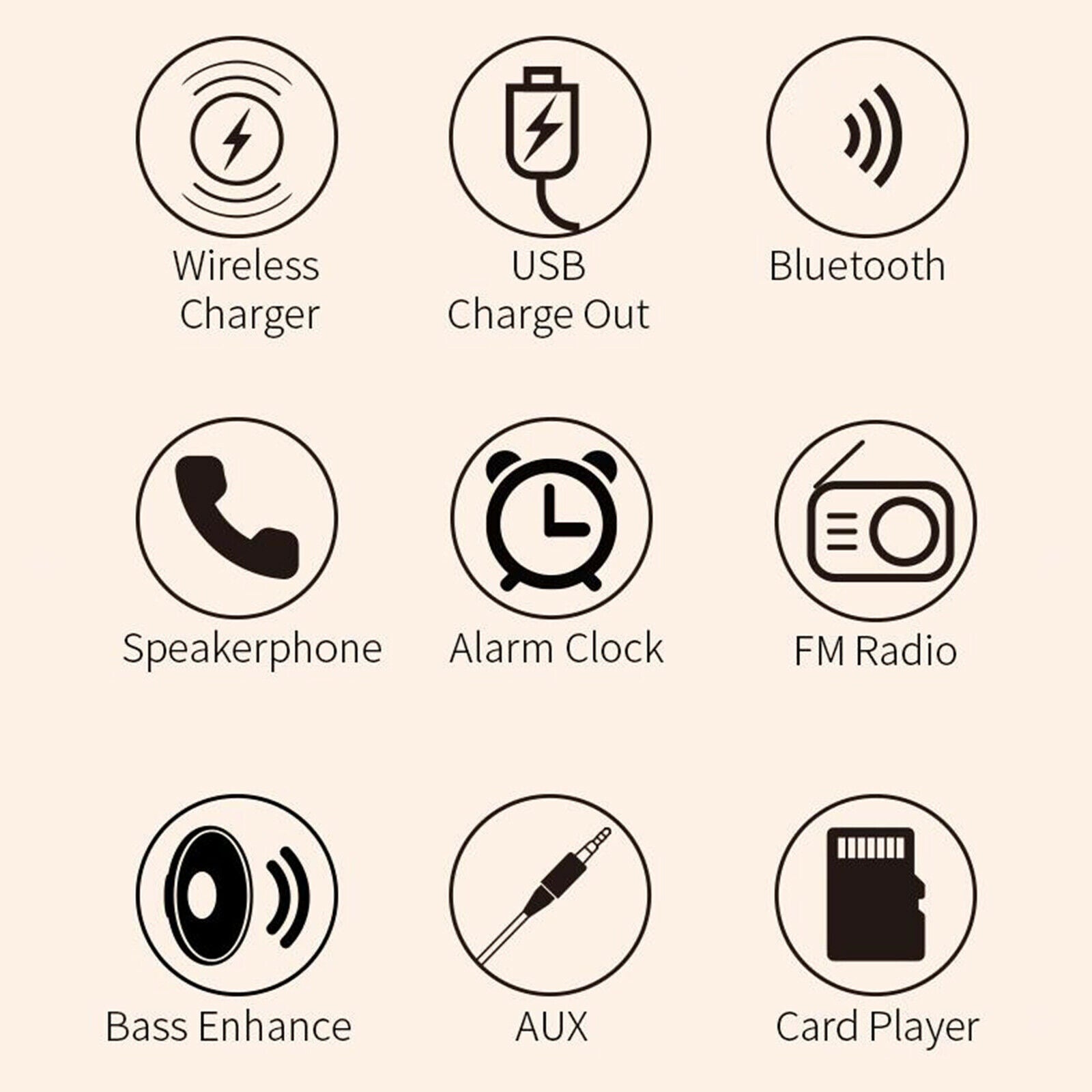 Bedside Bluetooth Speaker Wireless Charging for Bedroom FM Radio Indoor