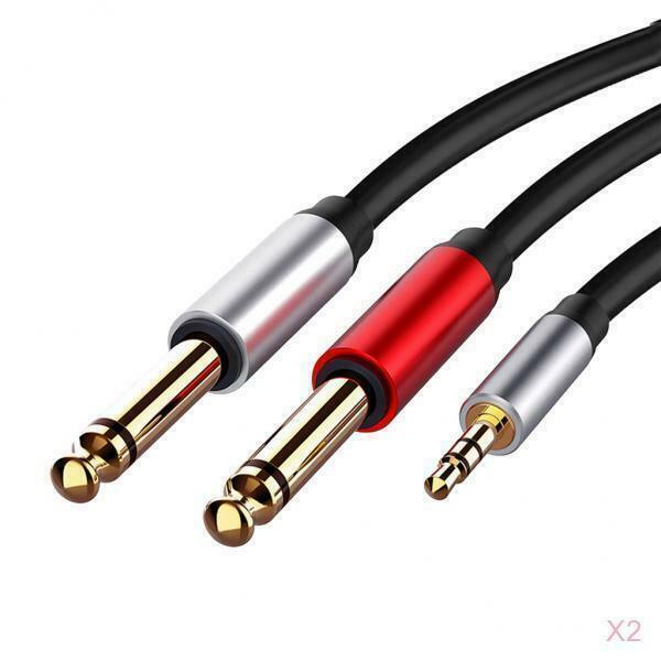 2x 3.5mm Male 1/8 "TRS Stereo Jack To 2 Double 1/4" 6.35mm Mono TS Male Split