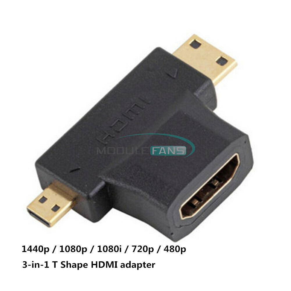 HDMI Female To MicroHDMI Male 3-in-1 Cable Adapter Converter Black
