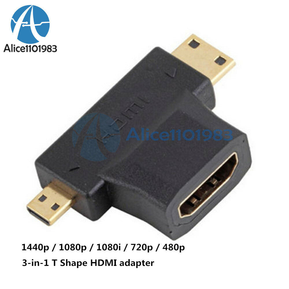 2PCS 3 in 1 HDMI Female to Mini HDMI Male + Micro HDMI Male Connector Adapter