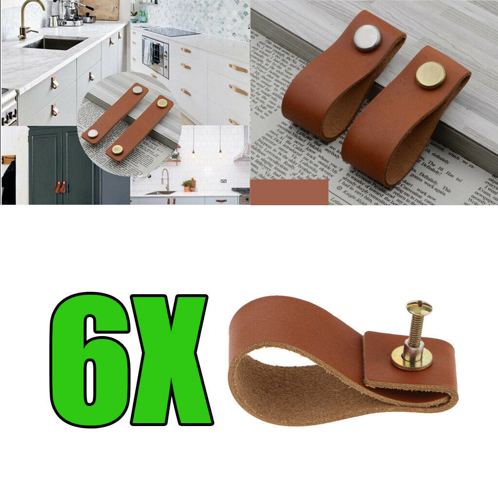 6 lot PU Leather Cabinet Pulls Cupboard Drawer Dresser Furniture Knob Handle