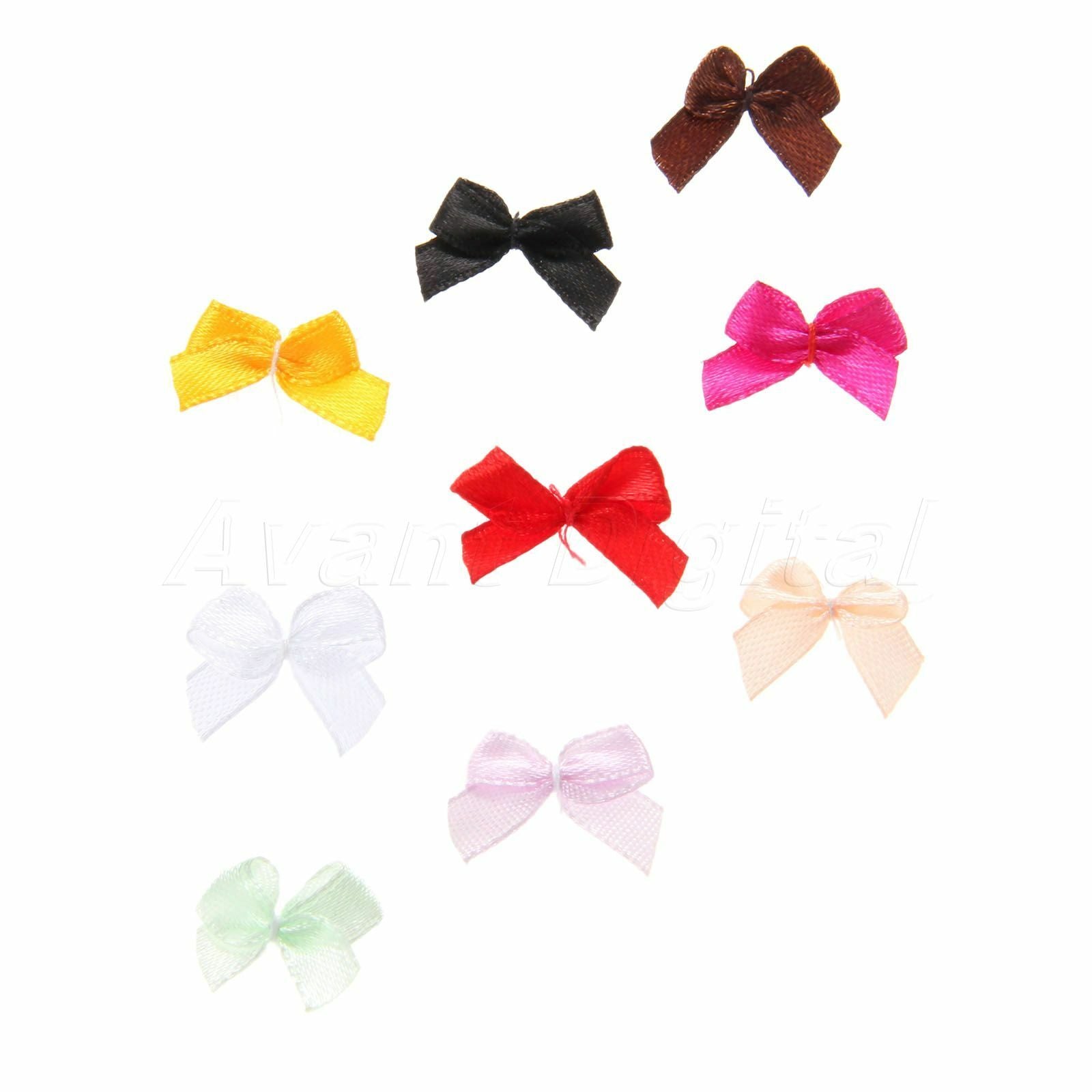 100 x Beautiful Satin Ribbon Bows Mini Flowers Wedding Décor Craft DIY Mix Color