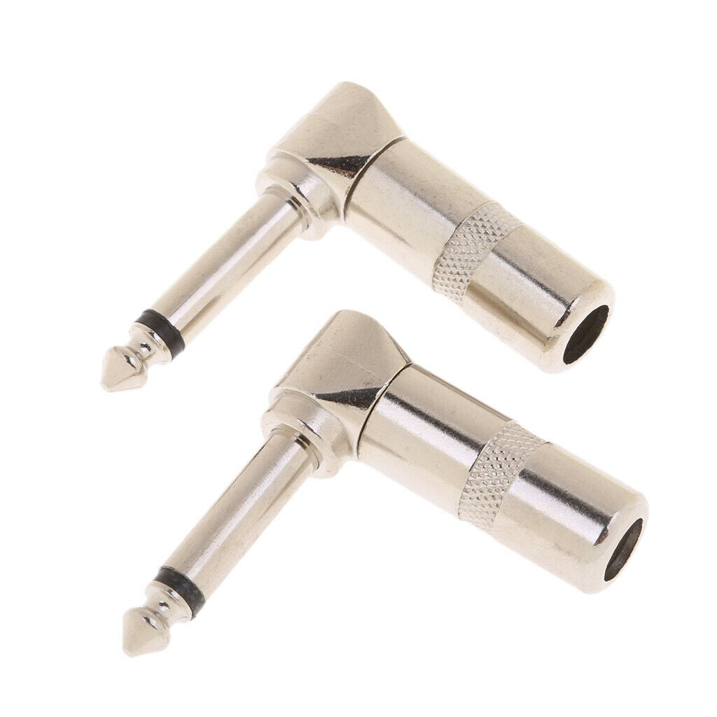 2X 1/4'' 6.35mm Right Angle 90 Degree Mono   Audio Adapter Welding Connector