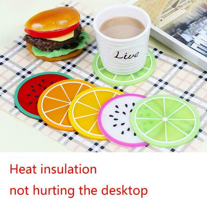 7pcs Fruit Coaster Colorful Transparent Silicone Cup Holder Drinks Mat Tableware