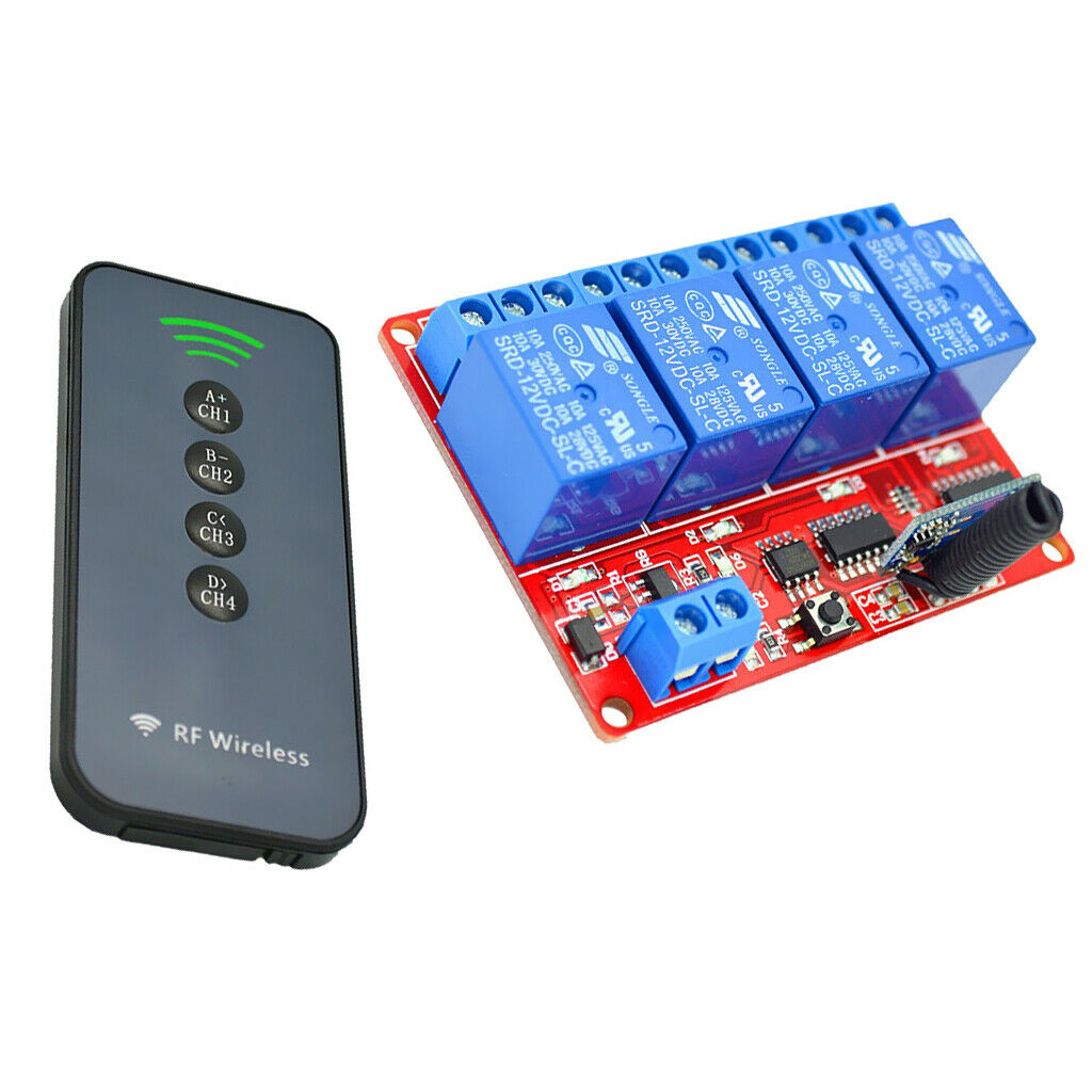 4 CH Relay Receiver 12V Transmitter Wireless Remote Control Switch 4-Key