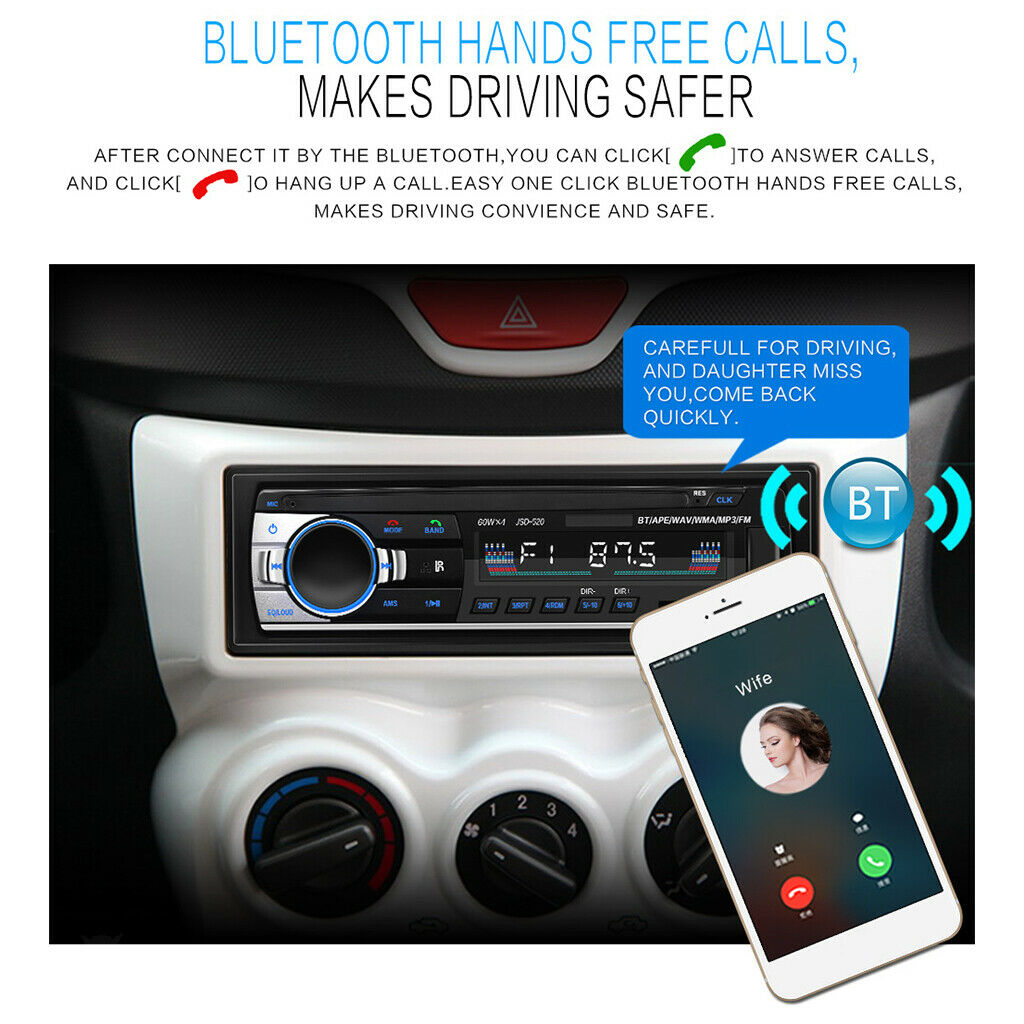 Car Audio Stereo MP3 Player Bluetooth In-  Stereo FM AUX Receiver JSD 520