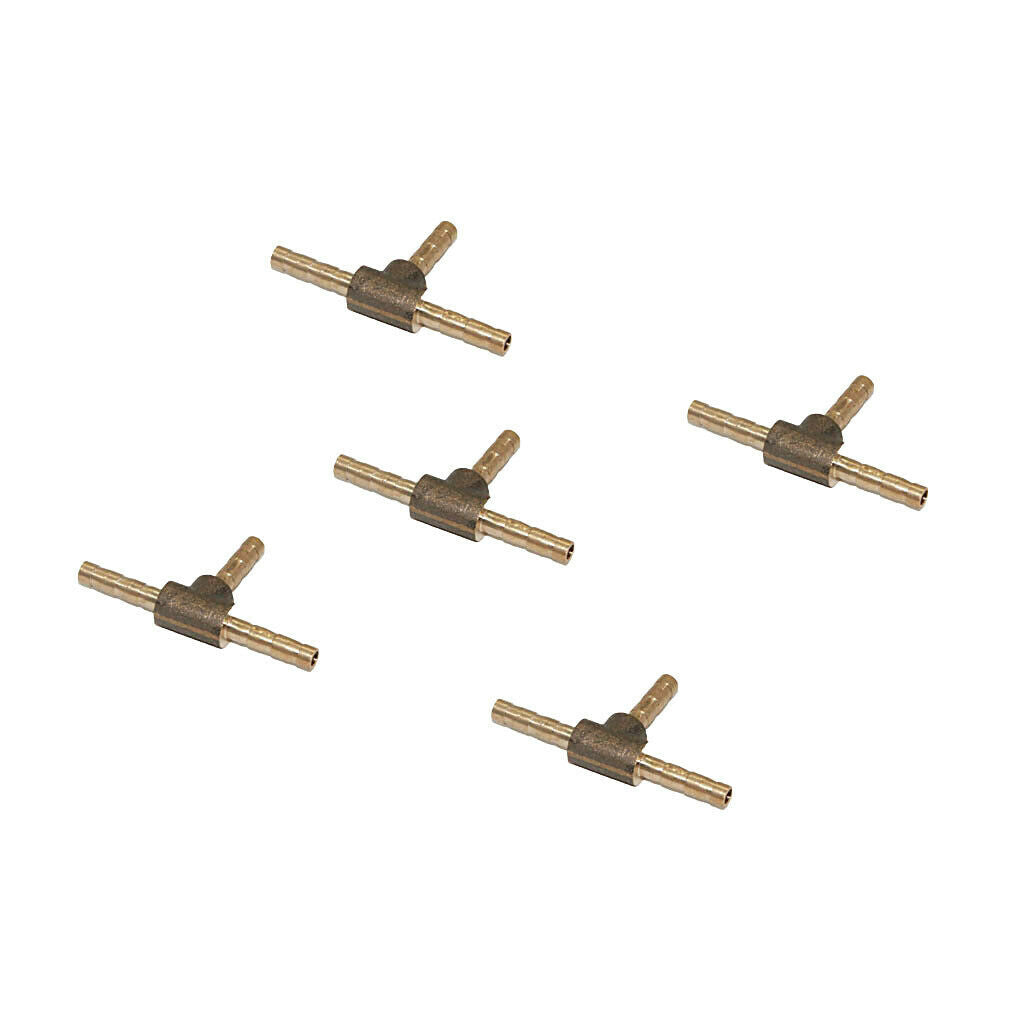 5pcs Barbed Brass T Piece 3 Ways Tee Hose Fuel Air Hose Joiner Adapter 4mm