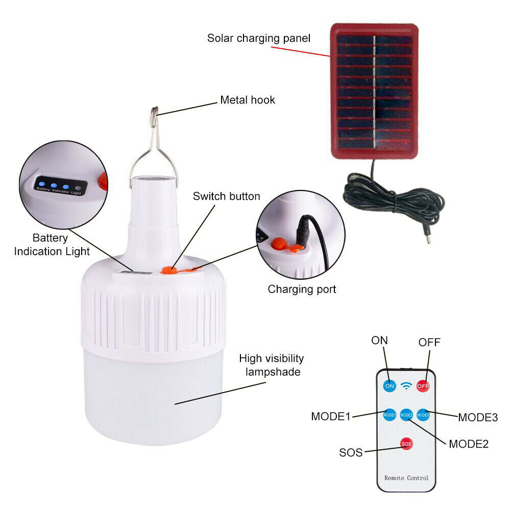 Solar Rechargeable Intelligent Night Lamp Energy Saving LED Emergency Light Bulb