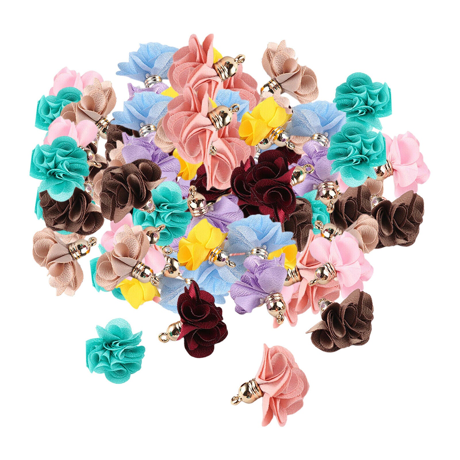 100-Pack Cloth Fabric Floral Petal Pendants Tassel Charms DIY Jewelry Making