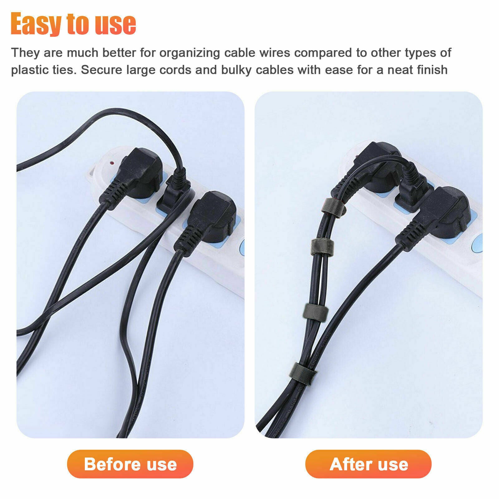 100 X Cable Straps Black Wire Cord Hook Loop Ties Reusable Fastening Organizer