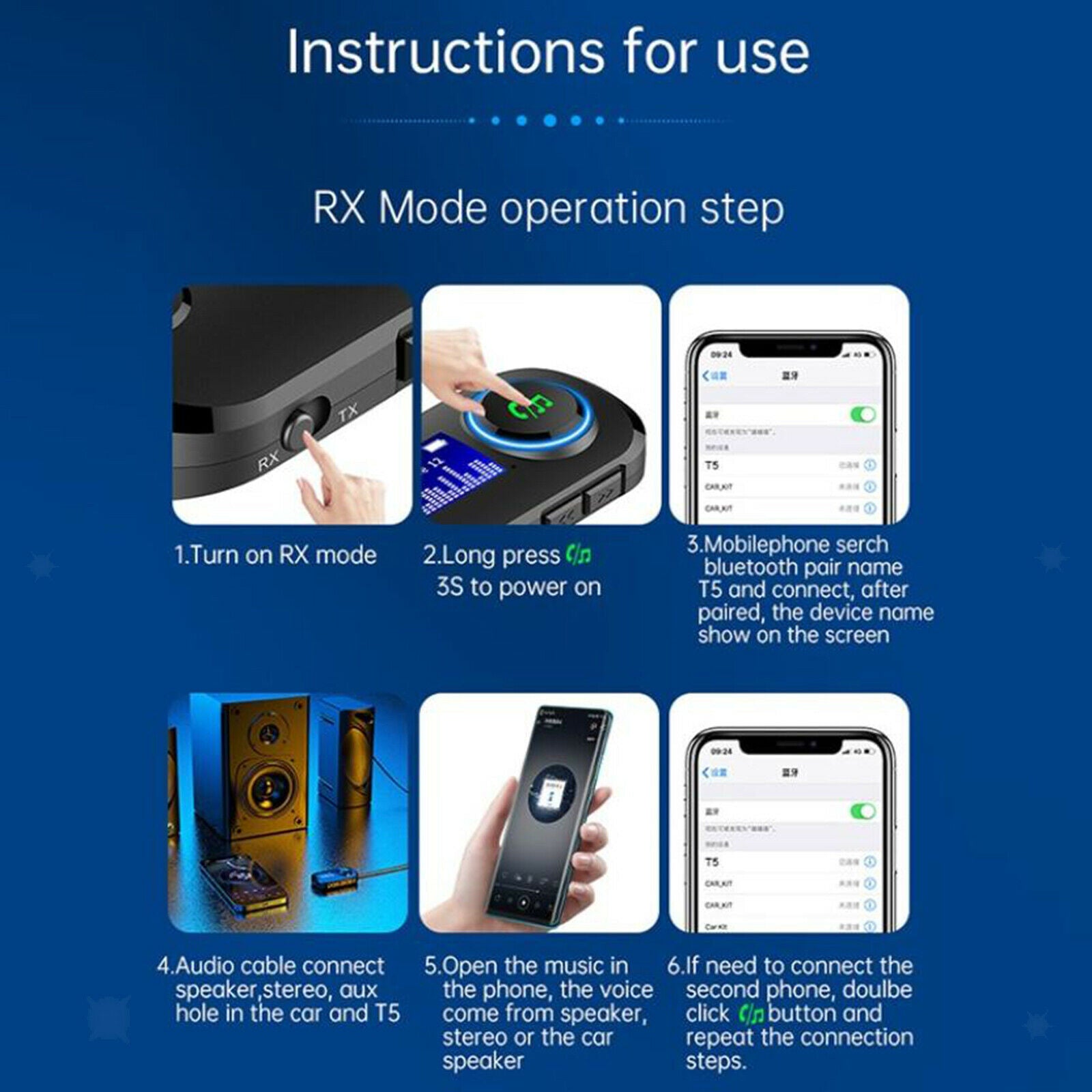 Bluetooth 5.0 Transmitter and Receiver Digital Audio Adapter Built-in Mic