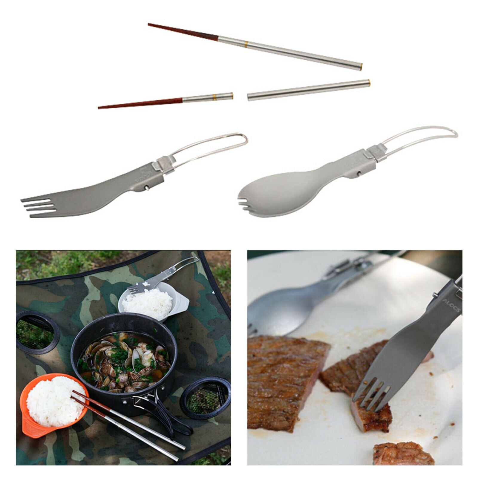 Camping Tableware Chopsticks Spoon Fork for Travel BBQ Backpacking Hiking