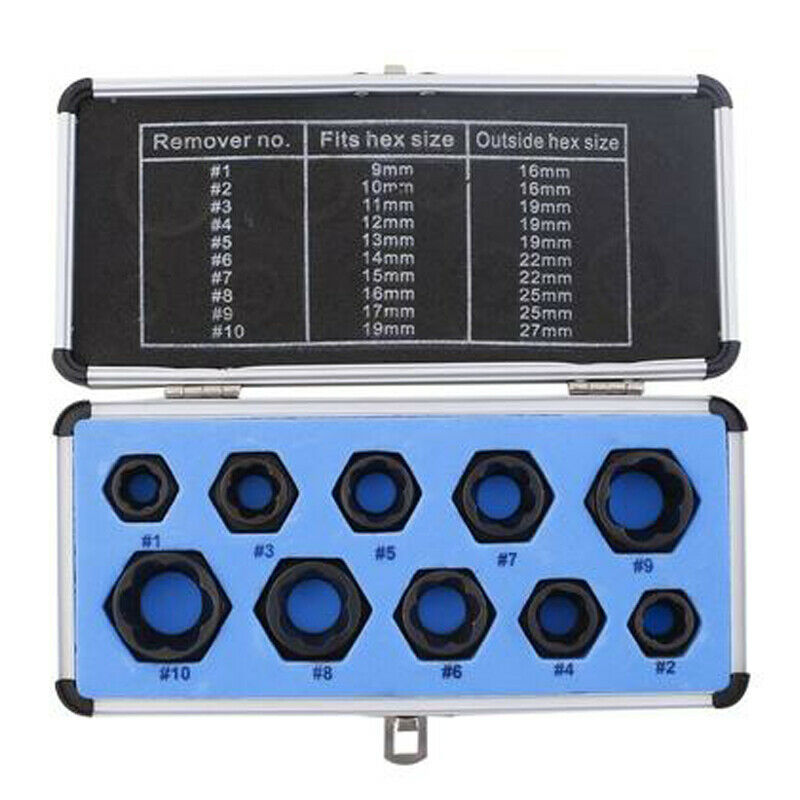 10PCS Bolt Nut Extractor Remover Damaged Rusted Socket Impact Wrench 9-19mm Head