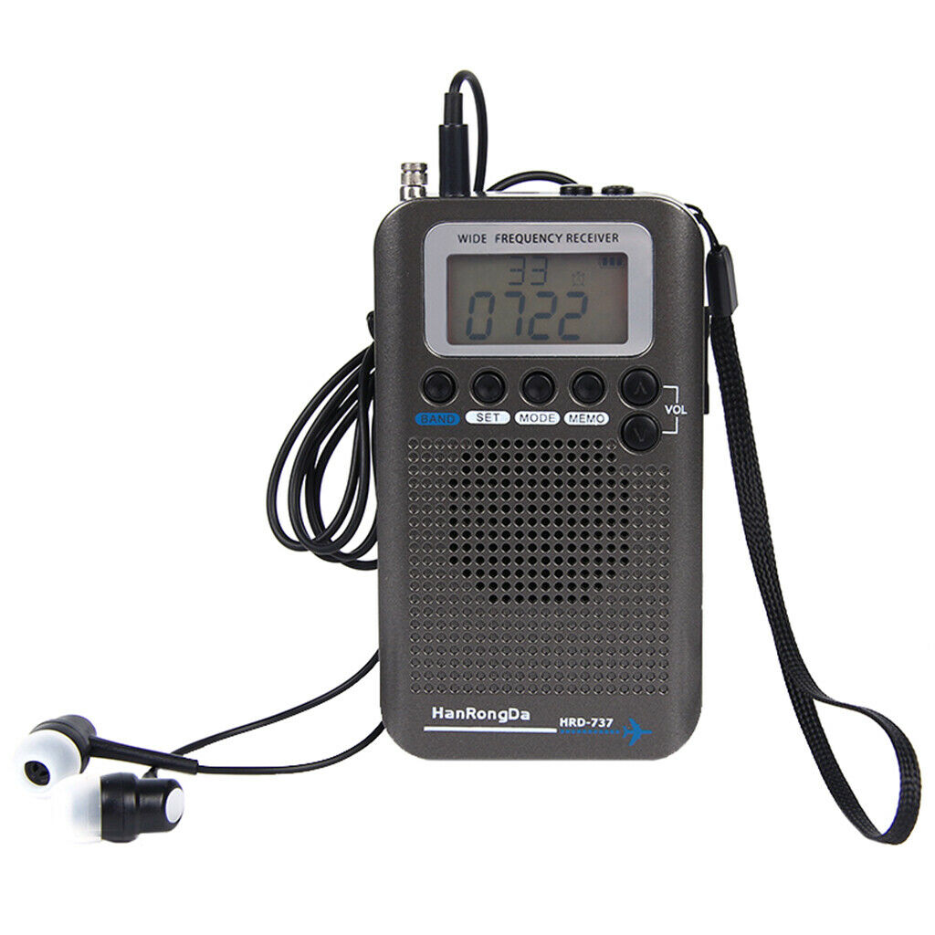 Aircraft band radio receiver VHF Portable full band radio recorder Black