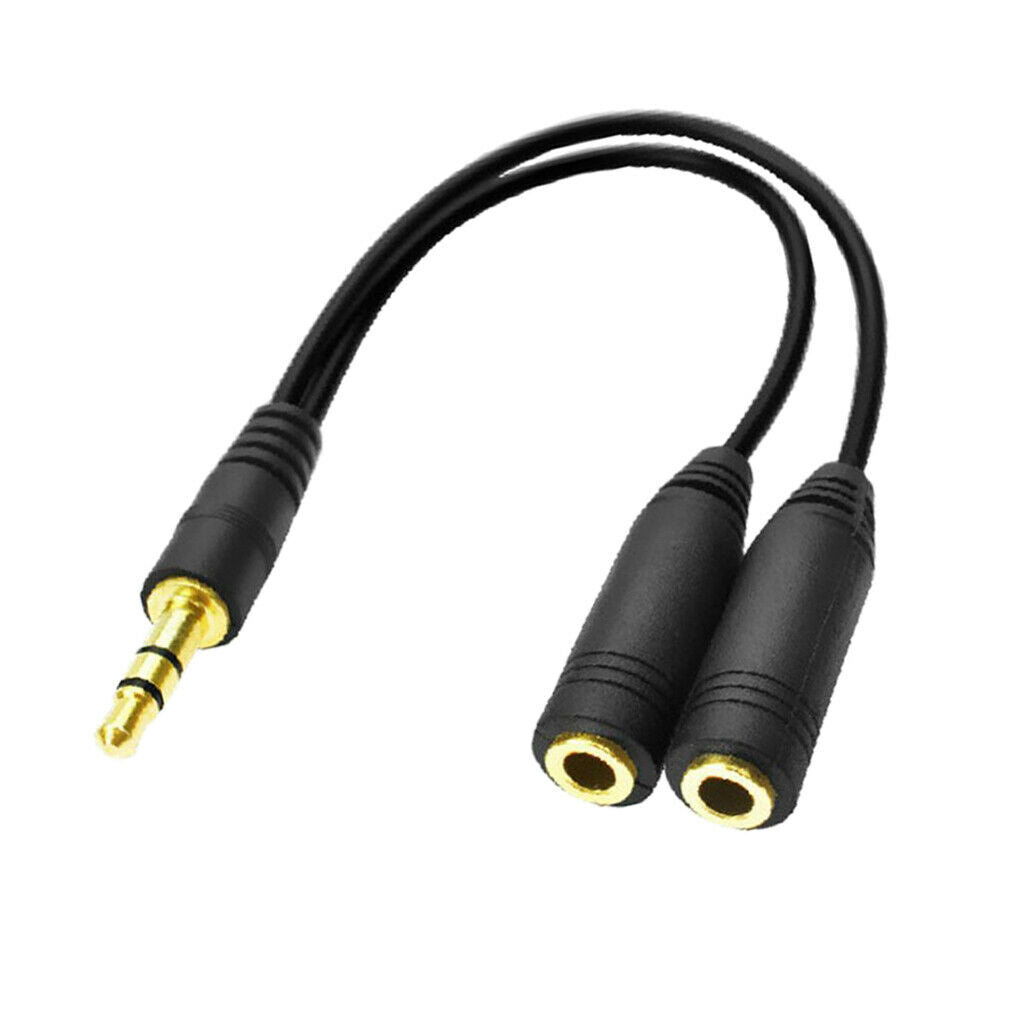 Black Stereo Audio Male 2 Female Y Splitter Cord Power For Headset Mic