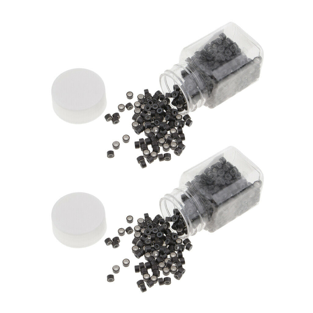 1000 Pieces Silicone Micro Hair Extension Rings Loop Beads Set Black Bulk
