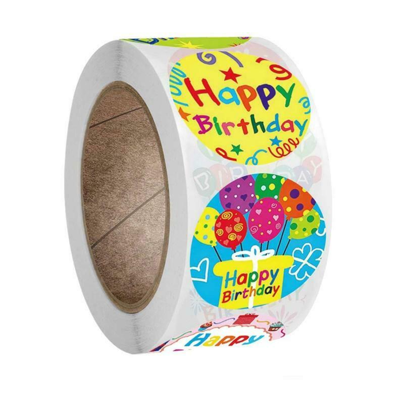 1 Roll 8 Styles Happy Birthday Round Stickers Party Gift Packaging Seal Labels