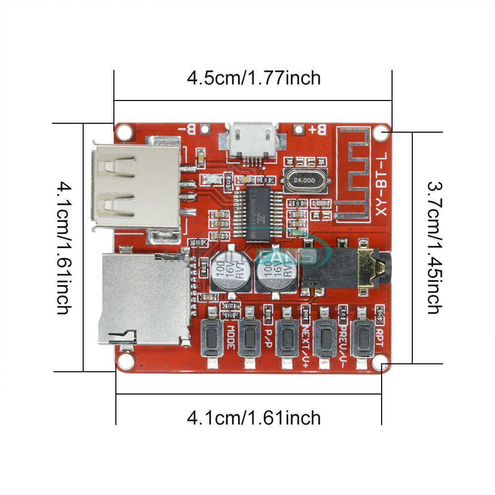Micro USB 3.7-5V Audio Decoder Bluetooth 4.1 MP3 Player Board TF SD Card Module