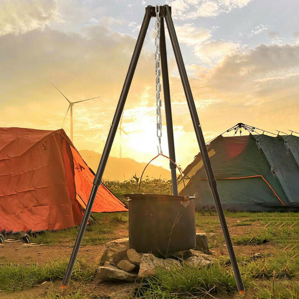 Camping Tripod with Adjustable Hang Chain for Campfire Picnic Pot Grill Accs