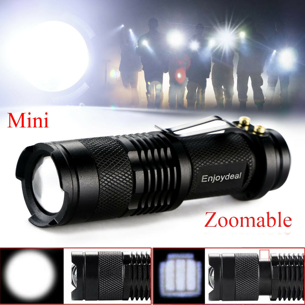 Mini 1200Lm Bright Q5 LED Adjustable Zoom Focus Flashlight Torch Black