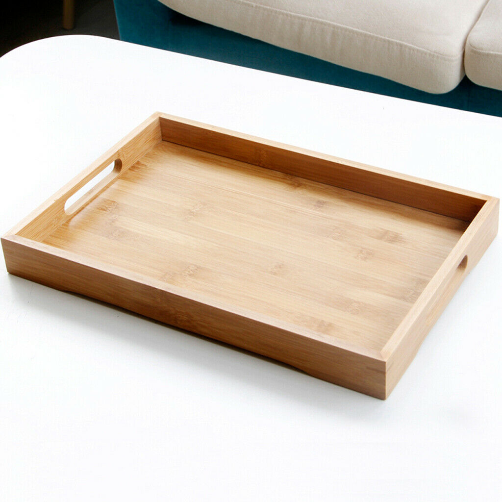 100% Bamboo Wood Serving Tray with Handles Breakfast/Coffee Table Tray