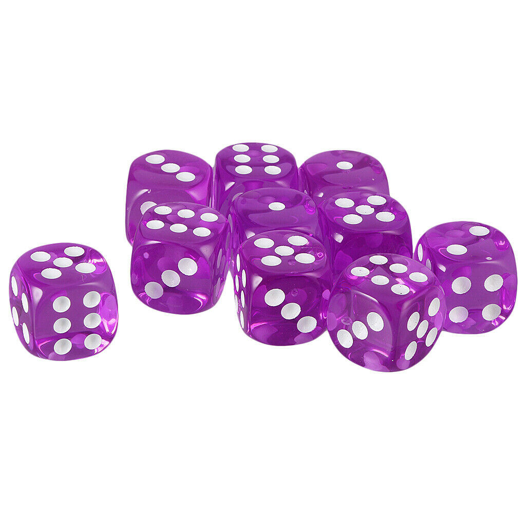 10x Acrylic Six Side Dice D6 16mm for Board Game Toys DND Game Math Teaching
