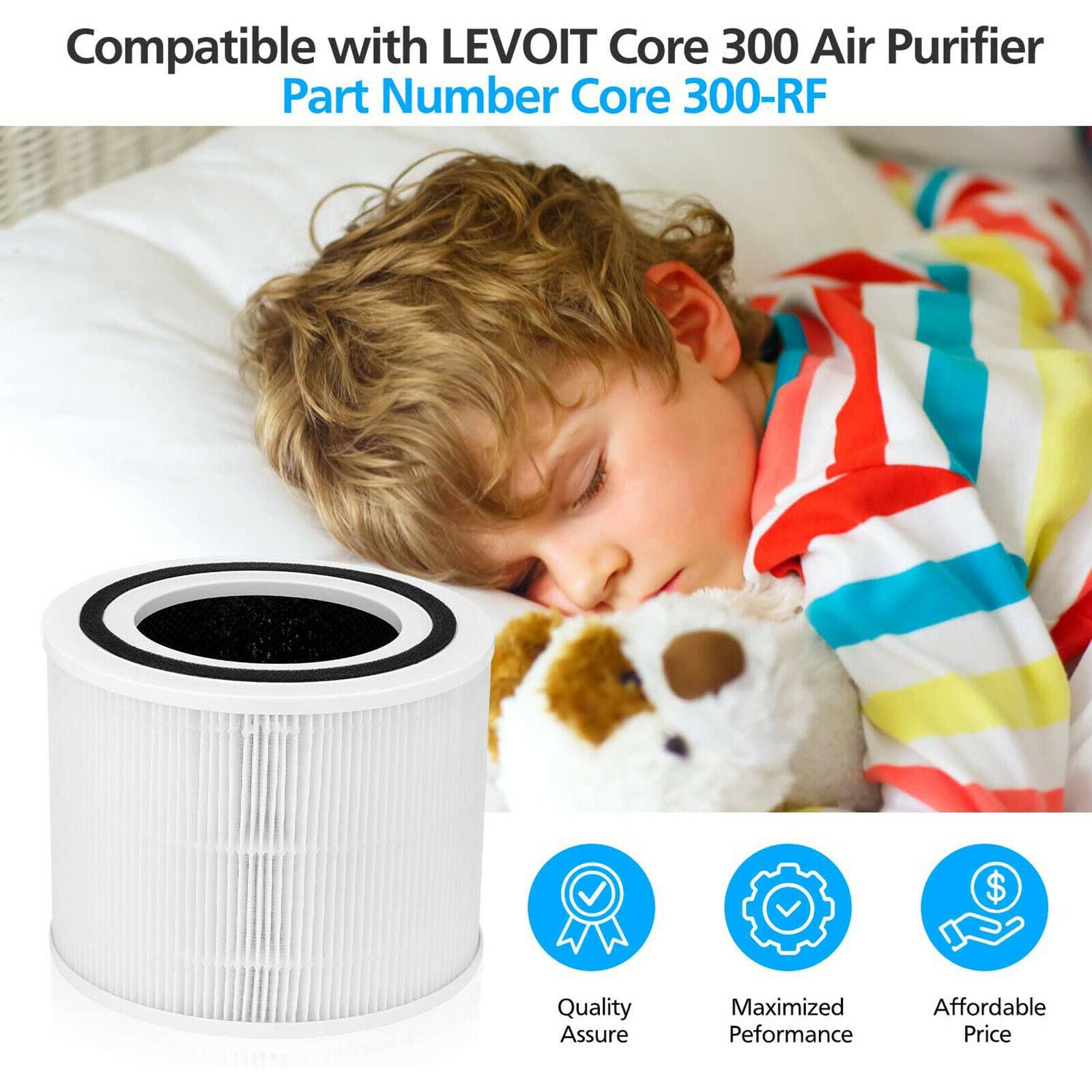 Replacement HEPA Filter Fits for LEVOIT Core 300 Core 300-RF Air Purifier