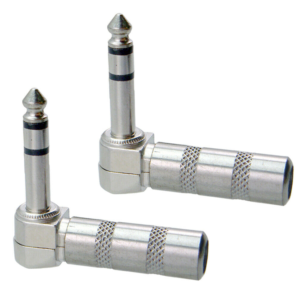 2PCS Guitar Audio Connector Plug 1/4" 6.35mm Right Angle Male Plated Stereo