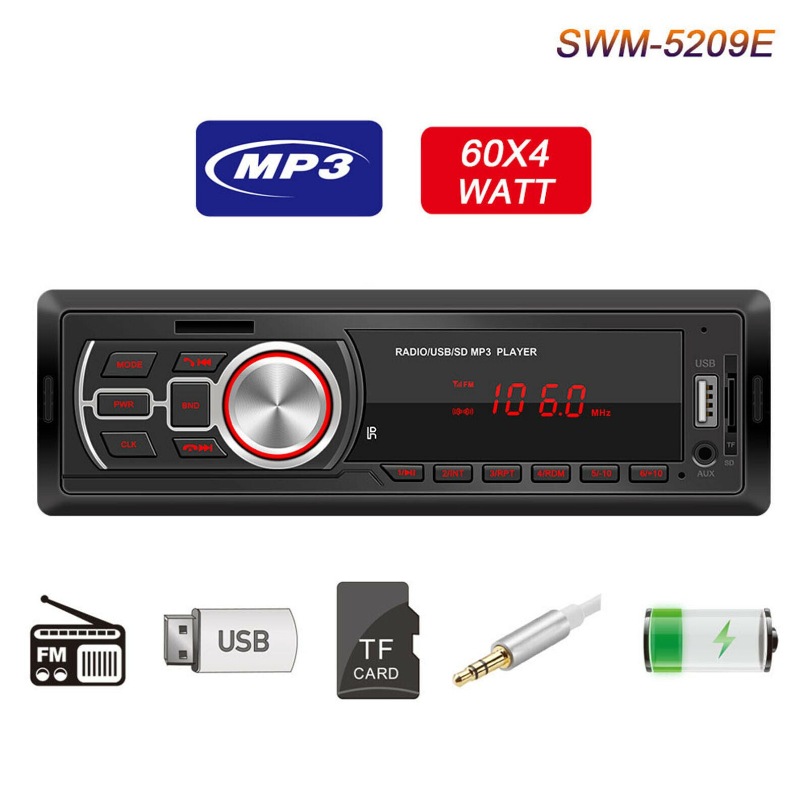 Multimedia Car Stereo Single Din Hands-Free Calling Built-in Microphone CD