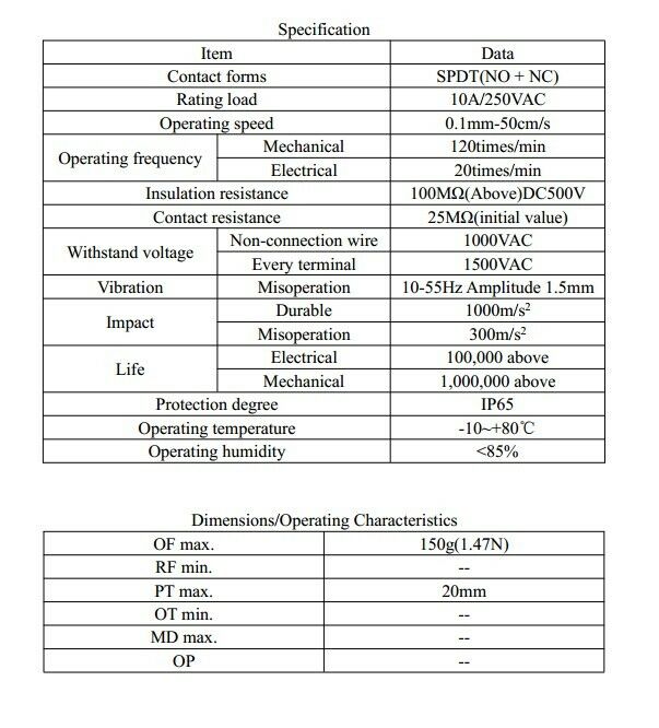 (1)XZ7-166 NO+NC Contact Micro Limit Switch SPDT Spring Rocker Type 10A 250VAC