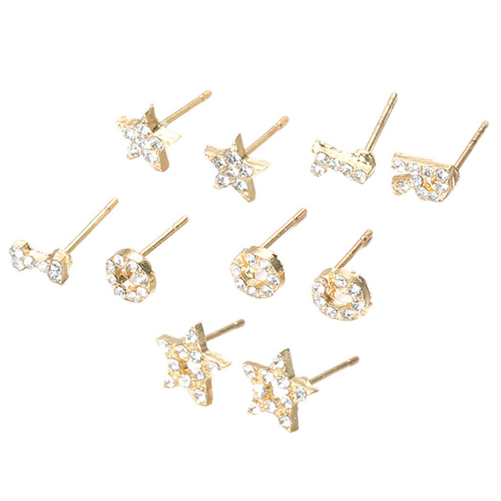 5 Pairs assorted crystal rhinestone stud earrings women fashion jewelry