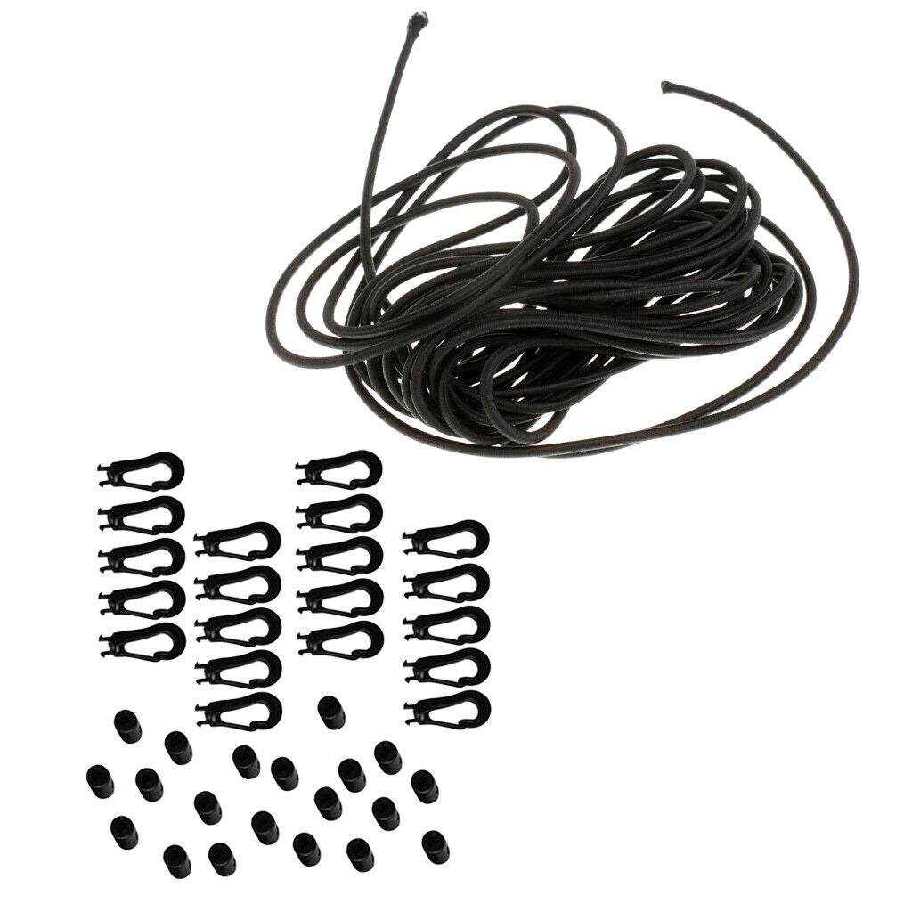 5m Shock Bungee Cord with 20 Pcs 5mm Carabiner Hook Buckle Elastic Rope End