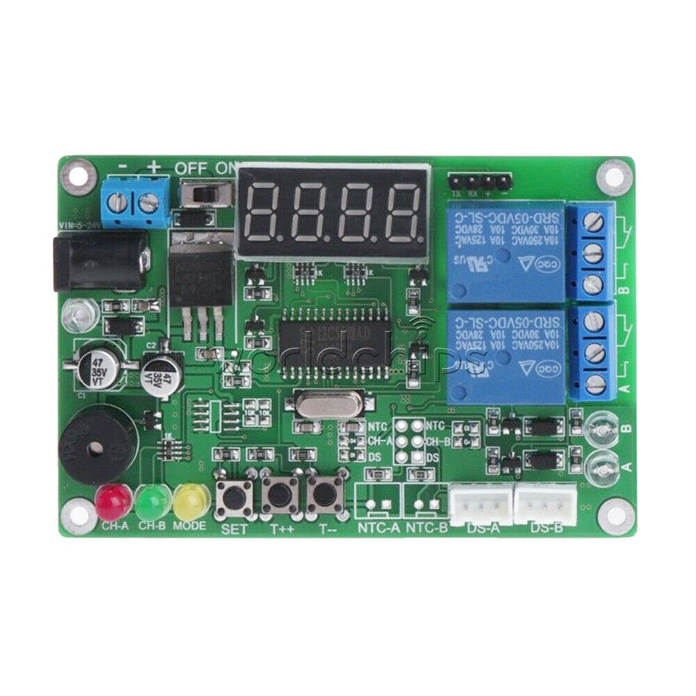 -45℃~125℃ 5-24V 2-CH Digital Temperature Difference Controller Relay & 2 Sensors