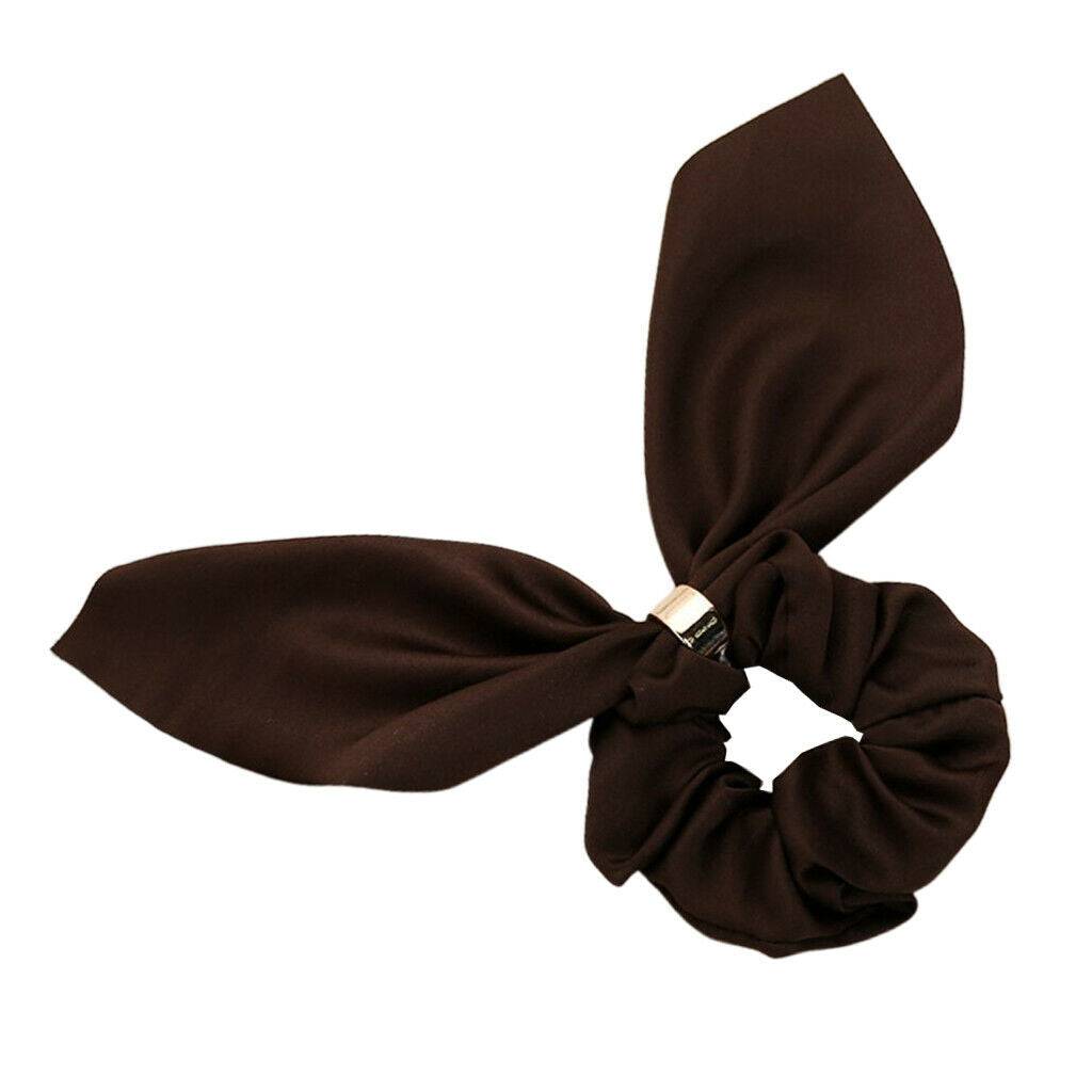 Women Girls Bowknot Hair Scrunchies Solid Hair Ties Bands Accessories Coffee
