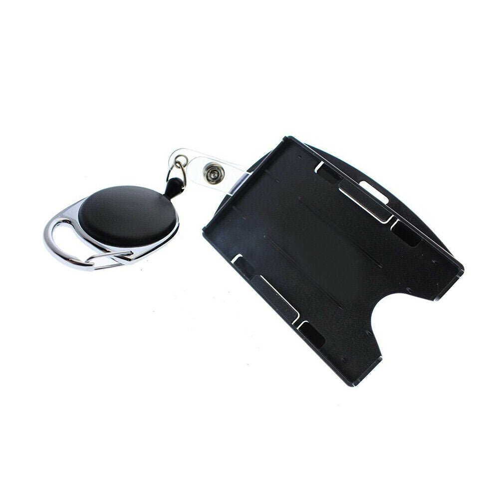 2 Pack Card ID Holder with Retractable Badge Reel Carabiner & Belt Clips Black
