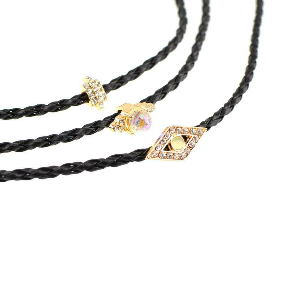 3 Pieces/Set Punk Leather Coker Collar Necklace for Girl Lady Rhinestone Charms