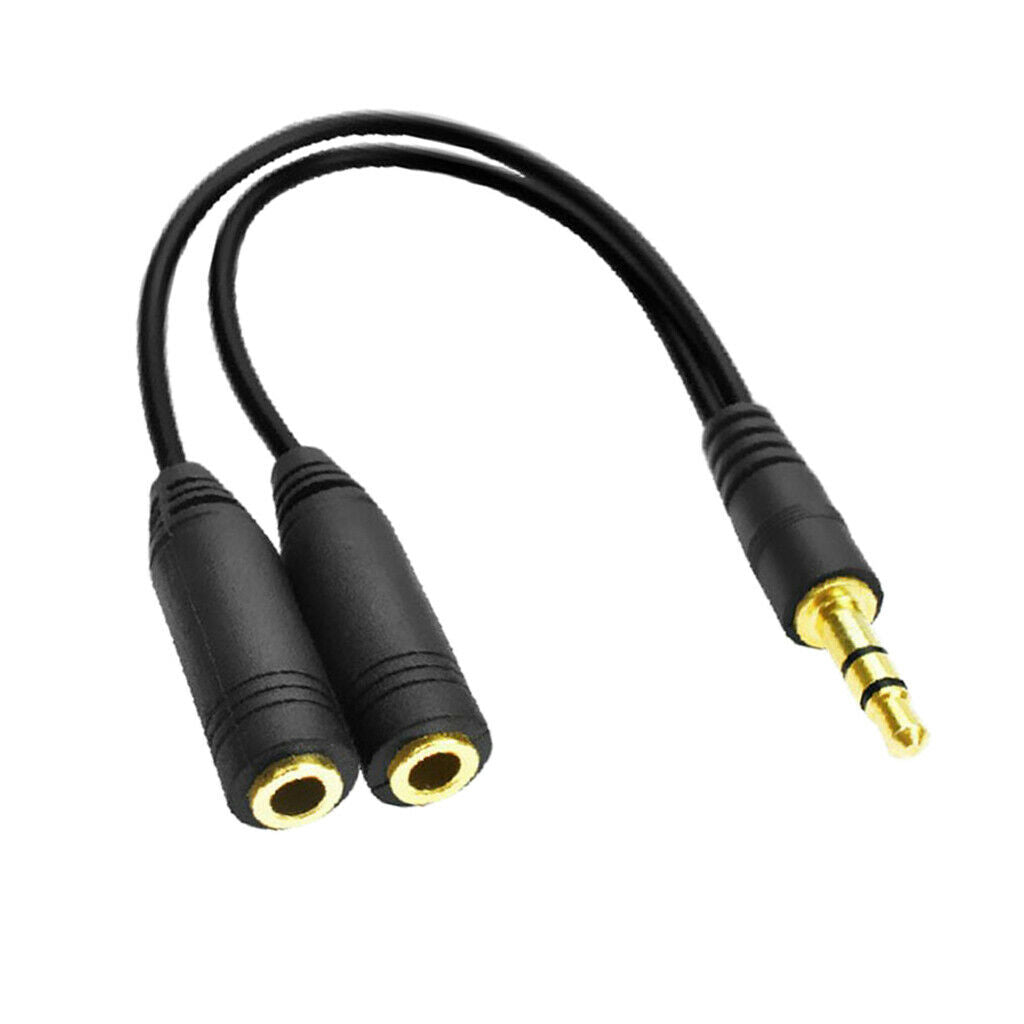 Black Stereo Audio Male 2 Female Y Splitter Cord Power For Headset Mic