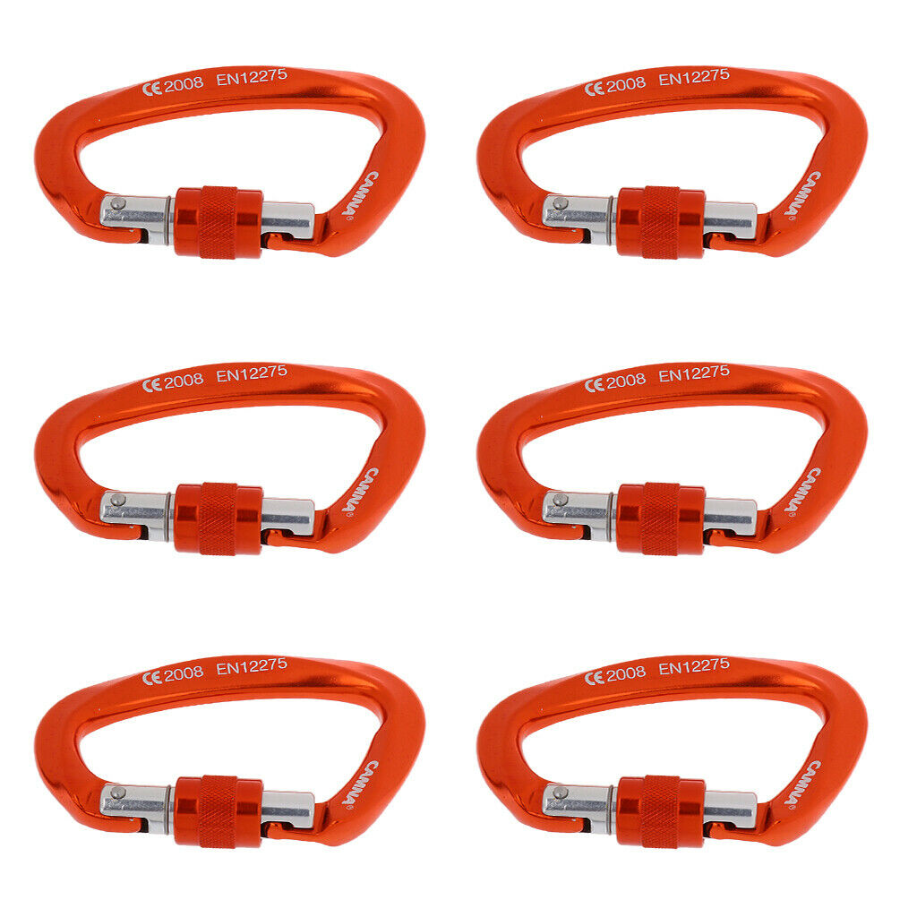 6x Outdoor 25KN/2500KG Aluminum Carabiner Screw Locking Rock Climbing Hooks